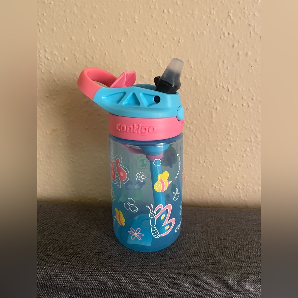 Contigo Kids Blue Water Bottle with Butterfly Design